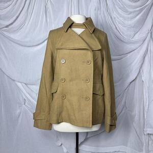 Vintage Y2K Minimalist Preppy Casual Camel Double Breasted Pea Coat (L)